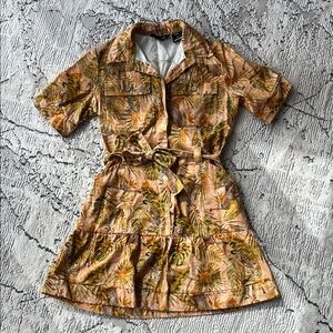 Desigual Beige and Green Leaf Print Mini Dress